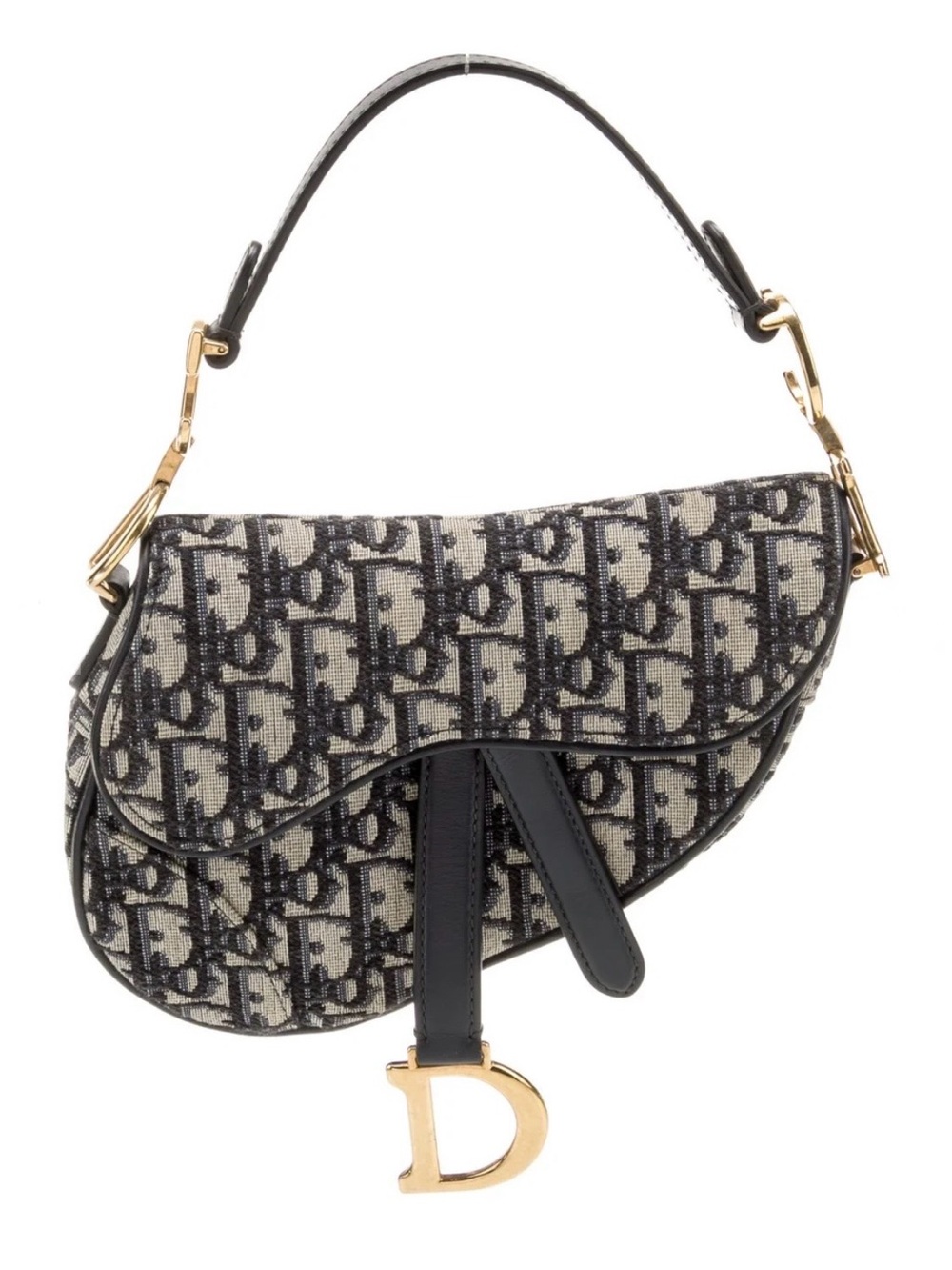 Dior Navy and Beige Mini Saddle Shoulder Bag with Gold 'D' Charm